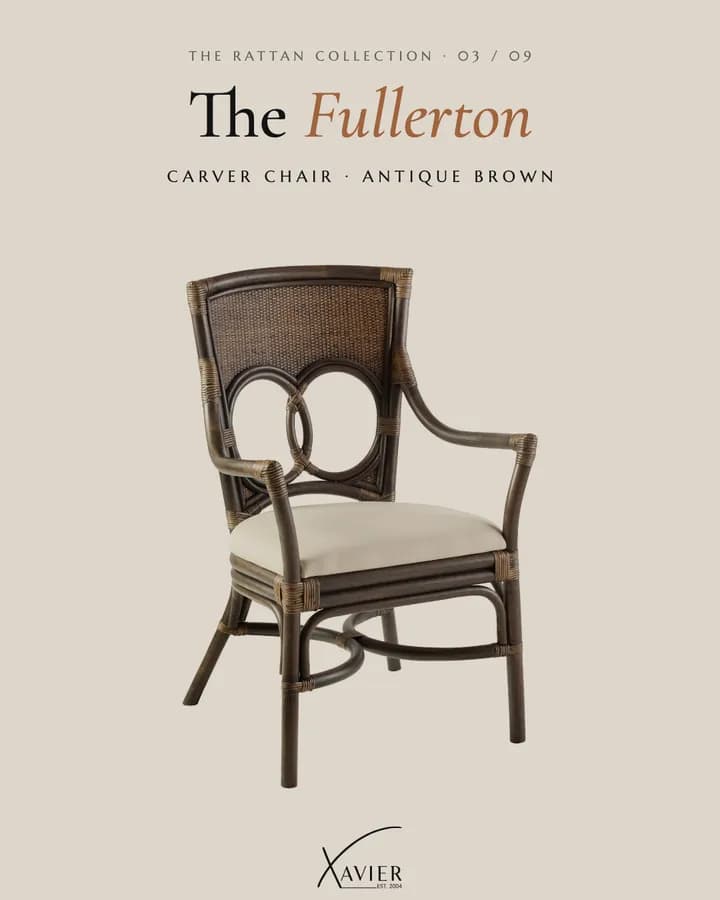 Xavier Furniture rattan carousel ad, slide 3: The Fullerton carver chair