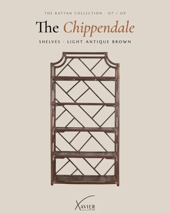 Xavier Furniture rattan carousel ad, slide 7: The Chippendale shelves