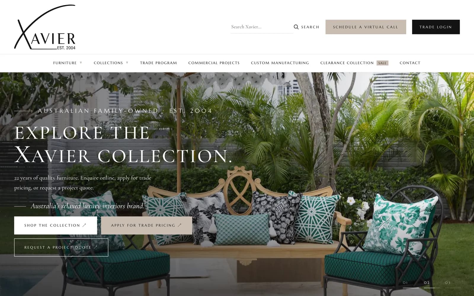 xavierfurniture.com.au homepage: 'Explore the Xavier collection'