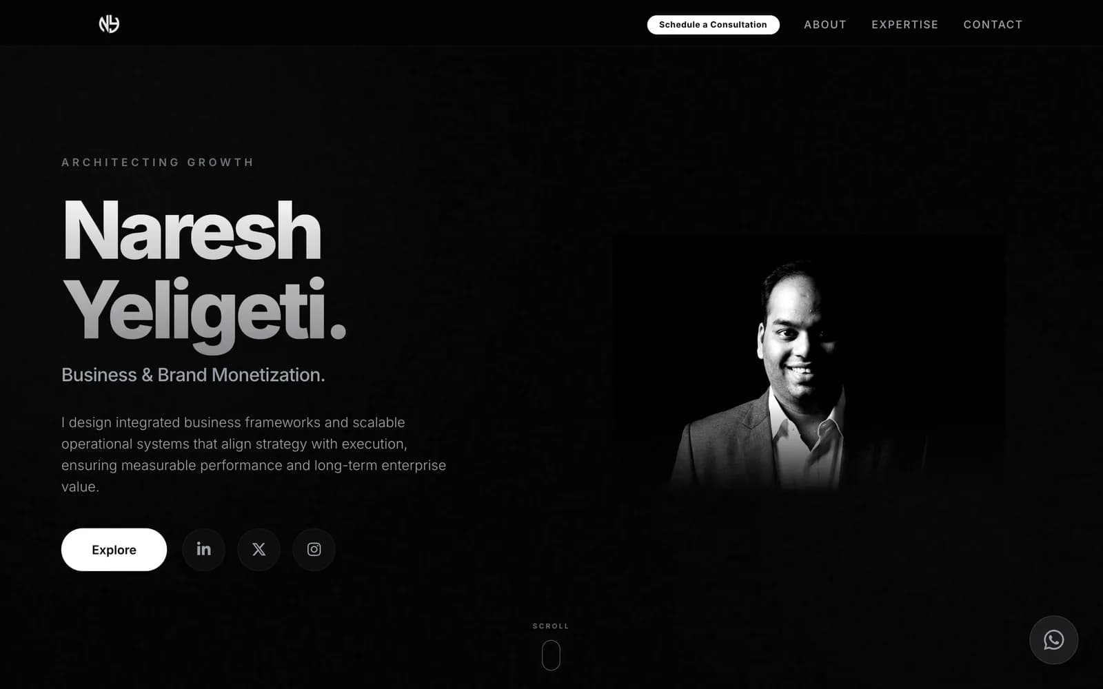 nareshyeligeti.com — desktop hero section