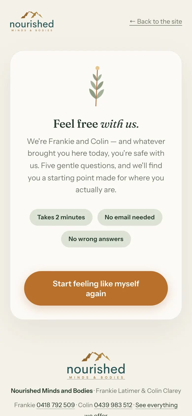 The body check-in quiz on a phone