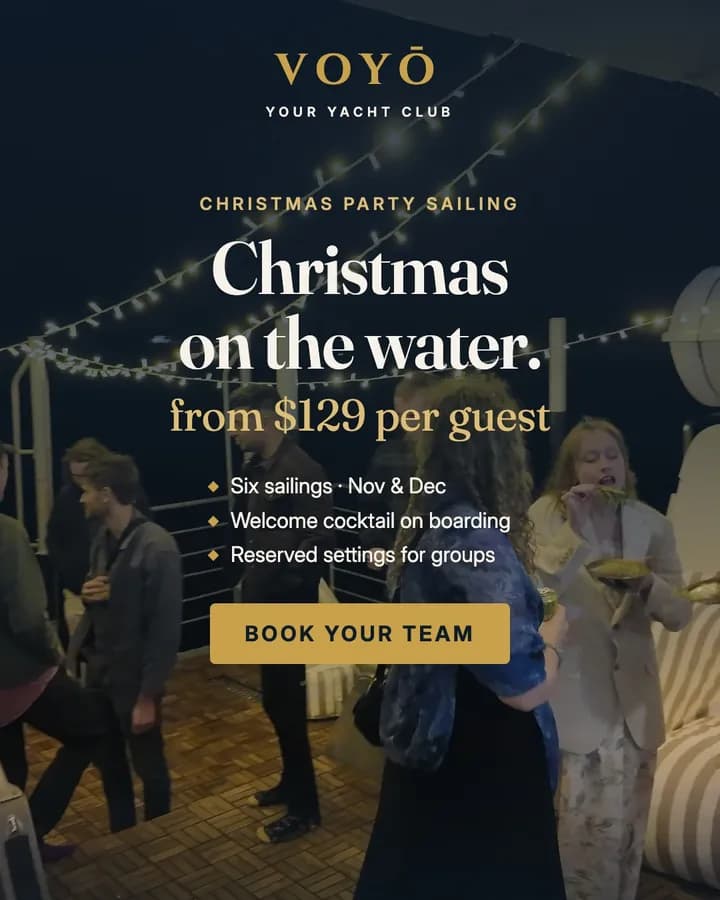 VOYŌ Meta feed ad: Christmas Party Sailing, from $129 per guest
