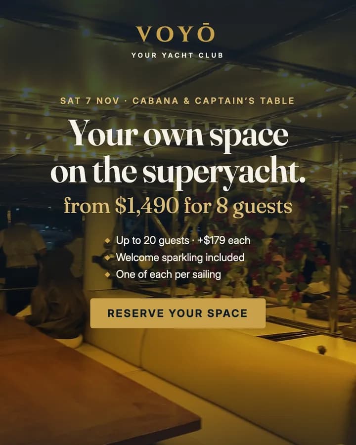 VOYŌ Meta feed ad: Your own space on the superyacht, Saturday 7 November