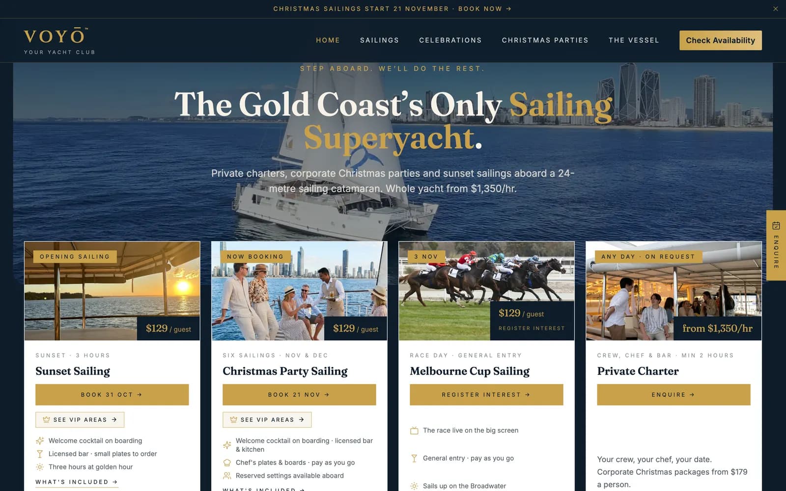 voyo.com.au homepage: 'The Gold Coast's Only Sailing Superyacht'
